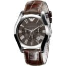 Emporio Armani Men's Valente Brown Dial Chronograph Watch with Leather Strap - AR0671